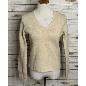 J.Crew classic cream lambswool long sleeve w/ elbow patch V-neck sweater Medium